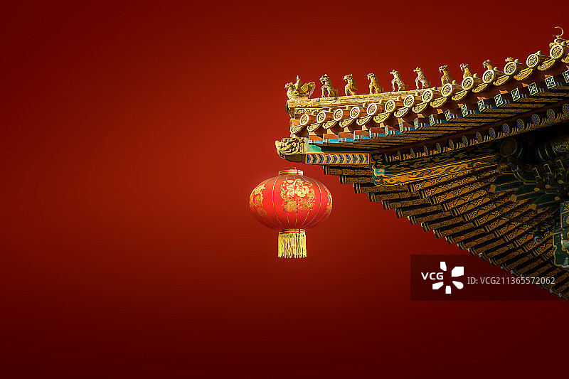 过年故宫屋檐上的灯笼图片素材