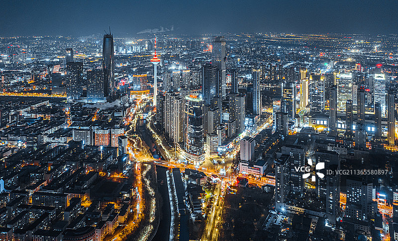 沈阳青年大街市中心城市航拍夜景图片素材
