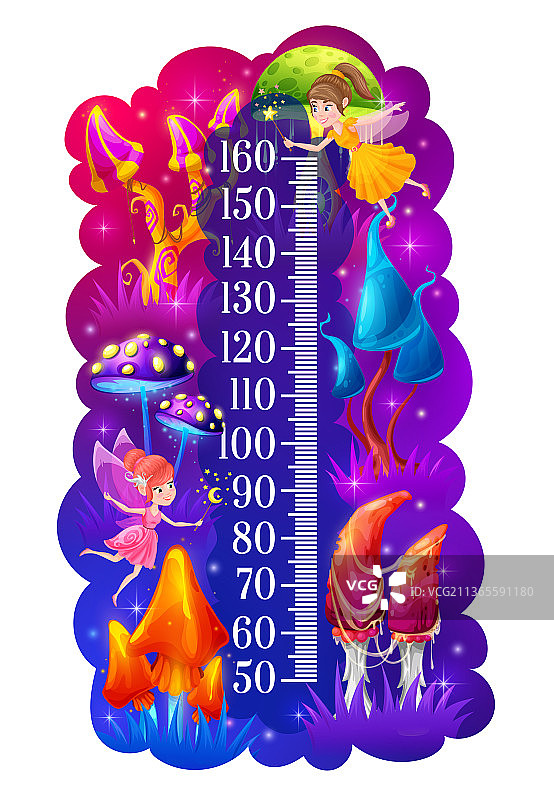 卡通蘑菇精灵儿童身高测量图图片素材
