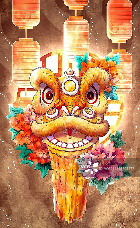 春节醒狮节日插画图片素材