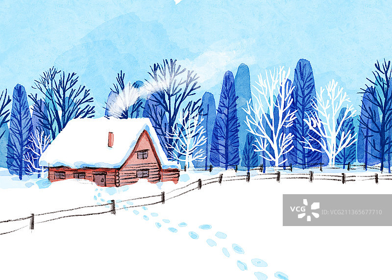 绘本场景 冬天小屋图片素材