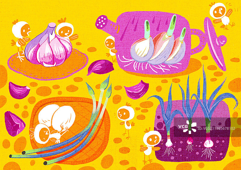 植物的生长过程——大蒜与小鸟图片素材