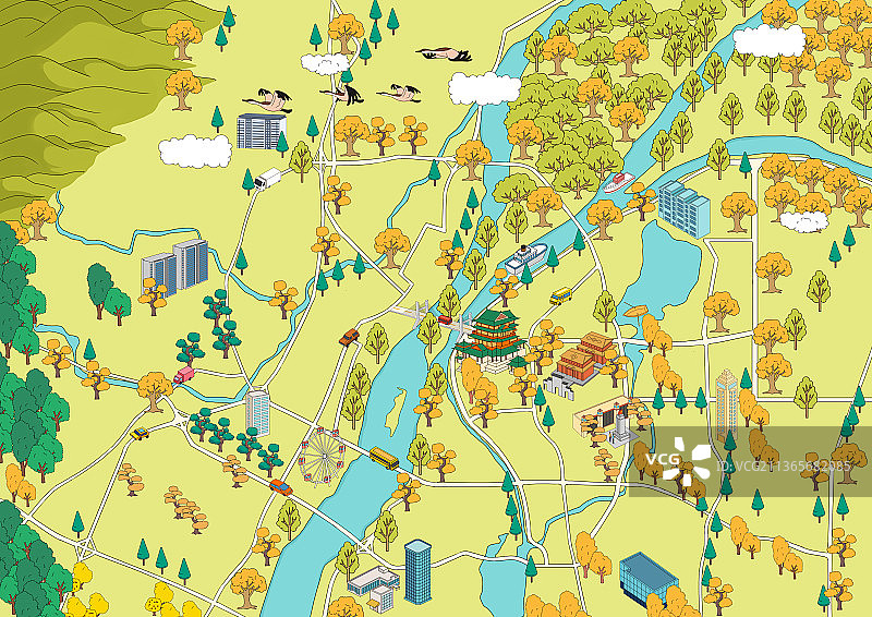 中国历史名城江西南昌旅游城市地标建筑环境地图插画图片素材