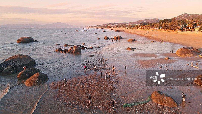 厦门黄厝海滩日落图片素材