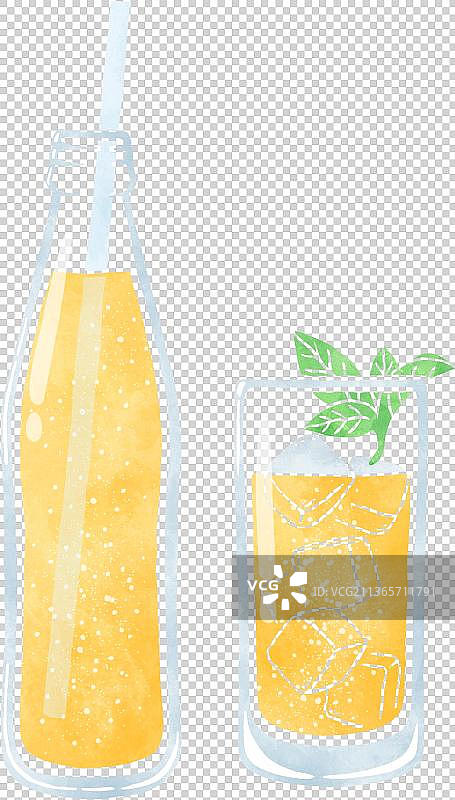 扁平水彩纹理玻璃瓶装汽水图片素材