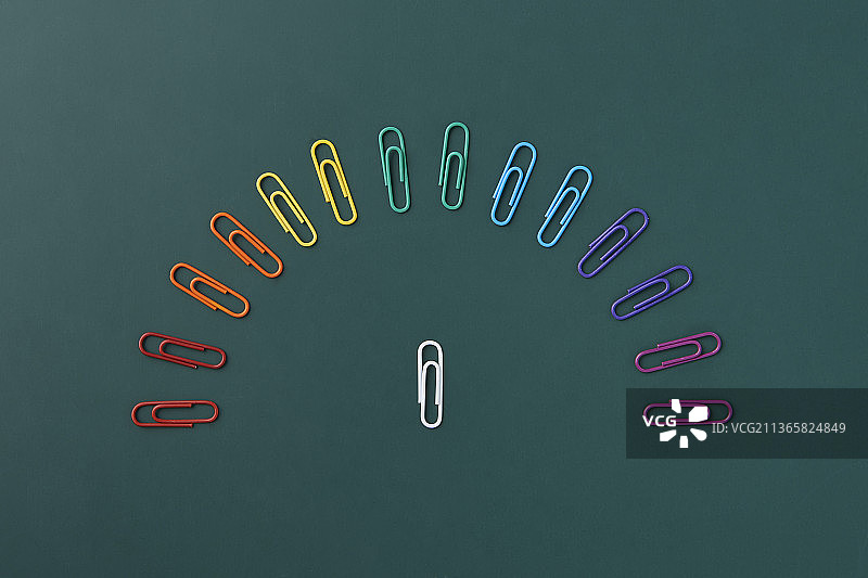 绿色背景上的彩色回形针图片素材