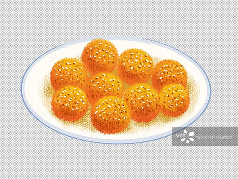 一盘芝麻糯米球插画元素图片素材