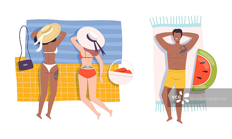 有纹身的年轻男人和女人穿着泳装图片素材