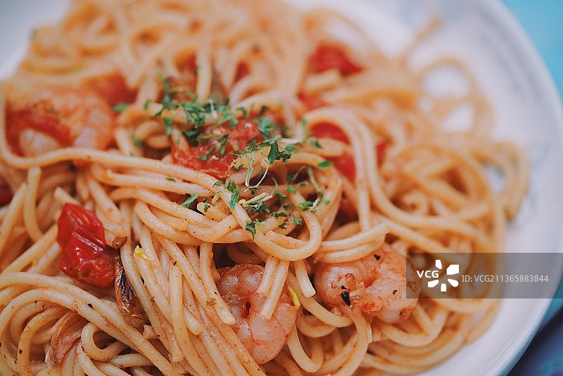 美味西红柿虾仁意面图片素材