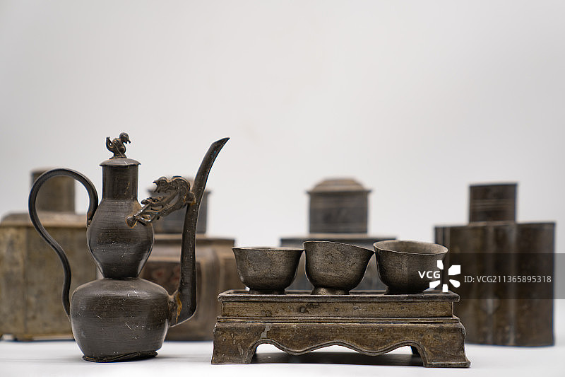 清代古董锡器茶具图片素材