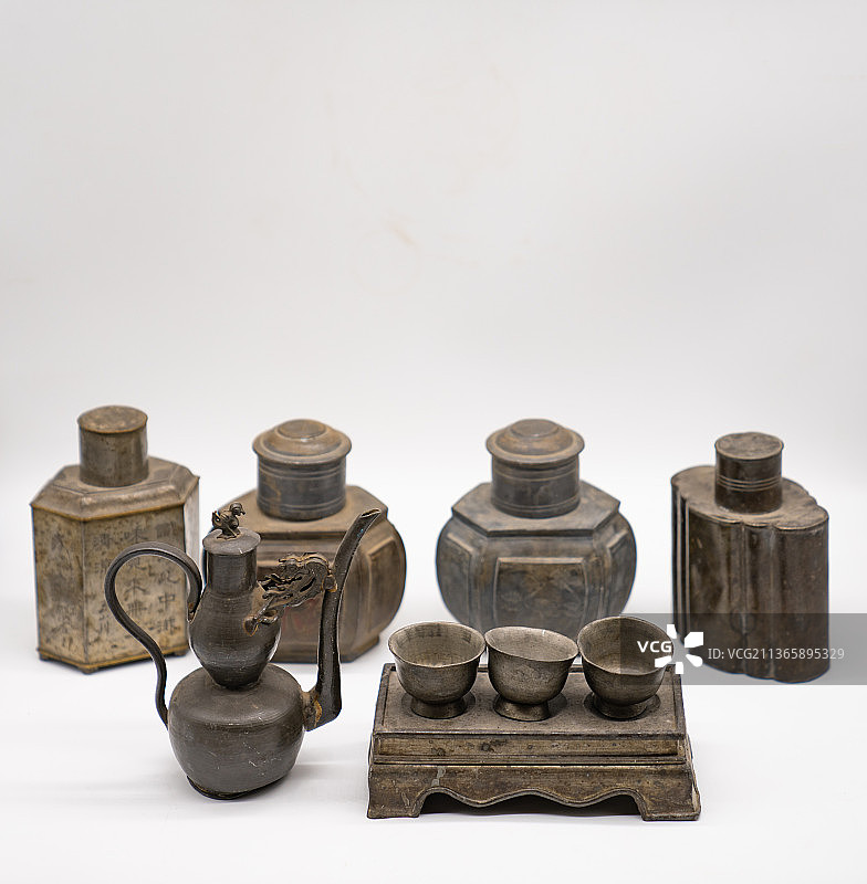 清代古董锡器茶具图片素材