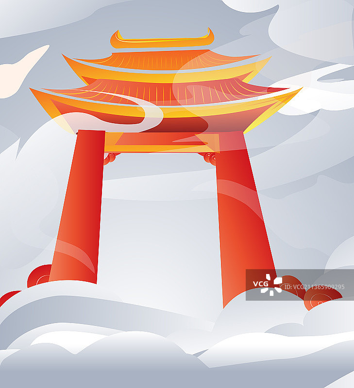 中国神话天上天南天门概念矢量插画图图片素材