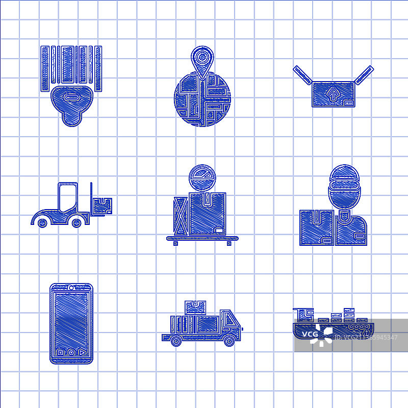 带纸板箱的秤送货卡车箱子套装图片素材