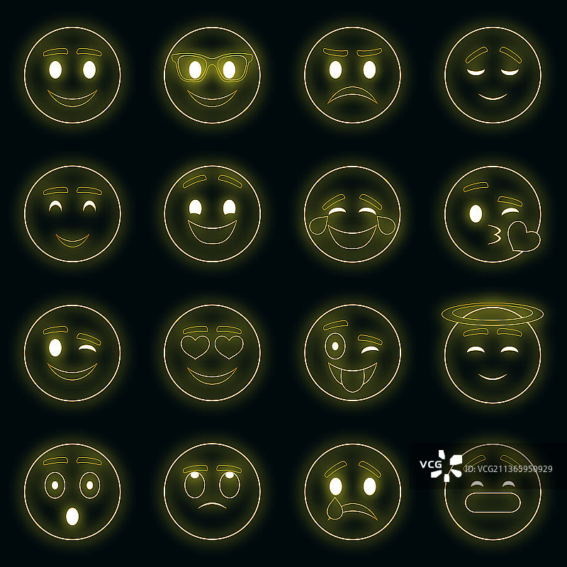 微笑图标霓虹灯套装图片素材