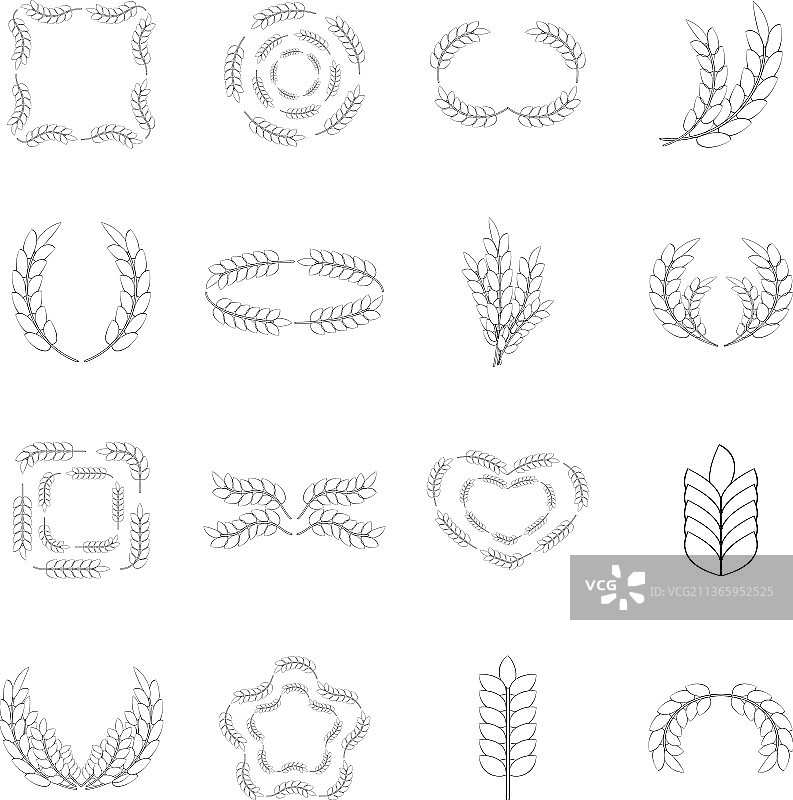 玉米穗轮廓图标集图片素材