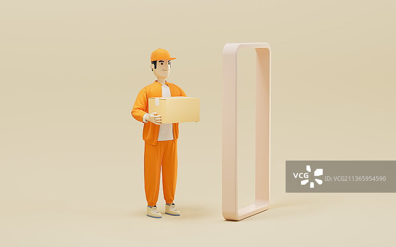 卡通角色快递员3D渲染图片素材
