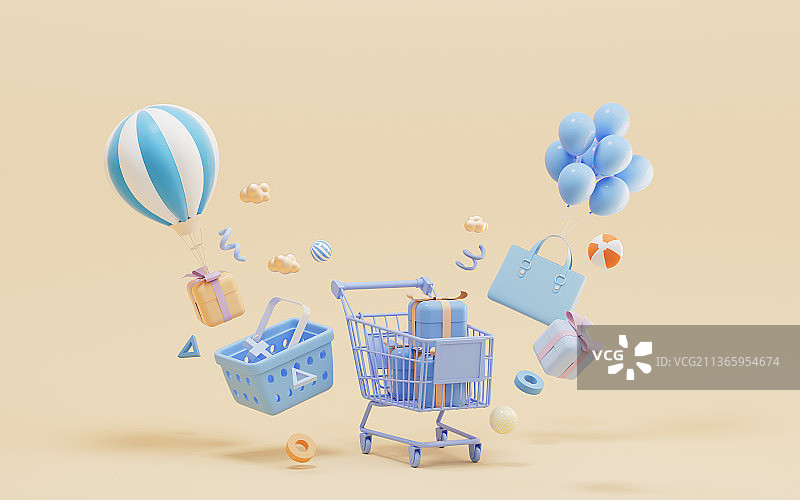 购物主题创意插画3D渲染图片素材