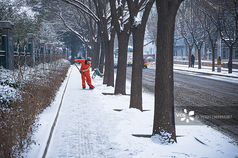 街道上的清洁工在扫雪图片素材