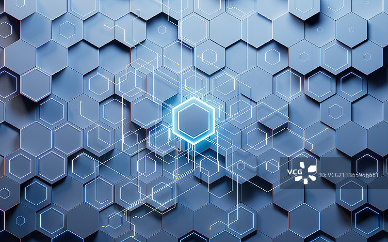 科技感六边形背景3D渲染图片素材