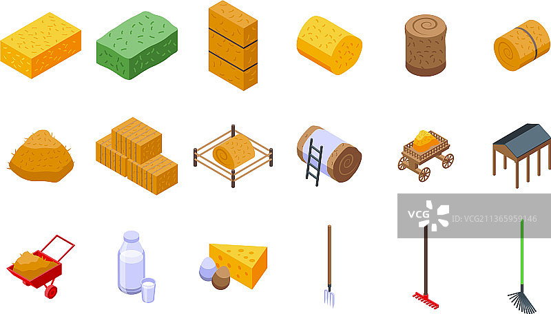 成捆干草等距图标集图片素材