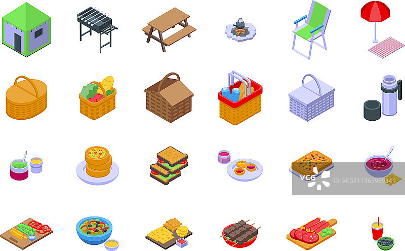 野餐食品等距图标图片素材