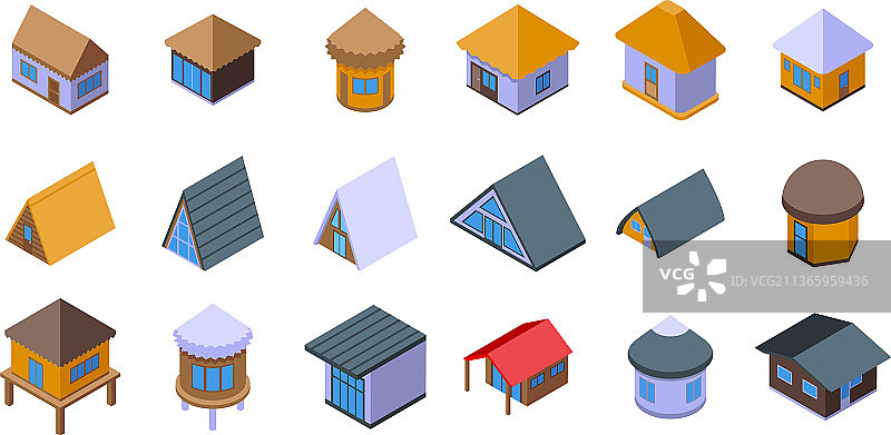 非洲小屋等距图标集图片素材