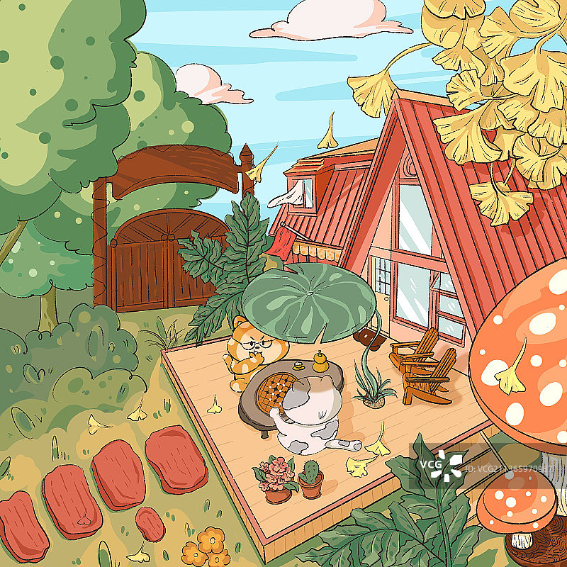 秋天下棋图片素材