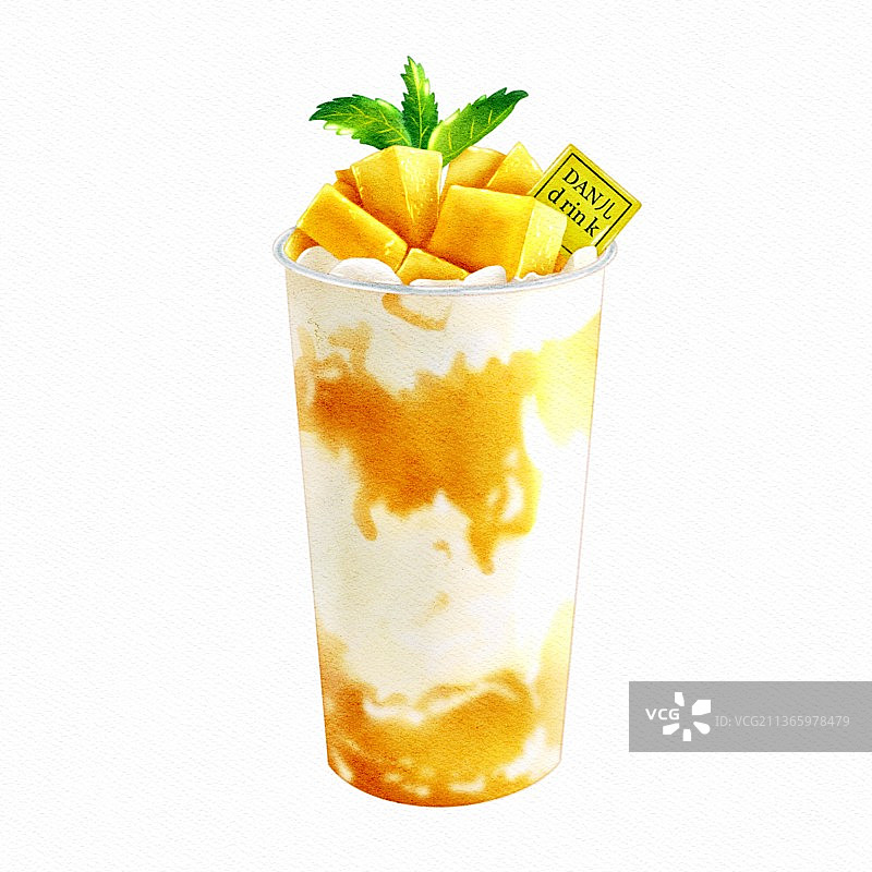 手绘水彩饮品芒果酸奶图片素材