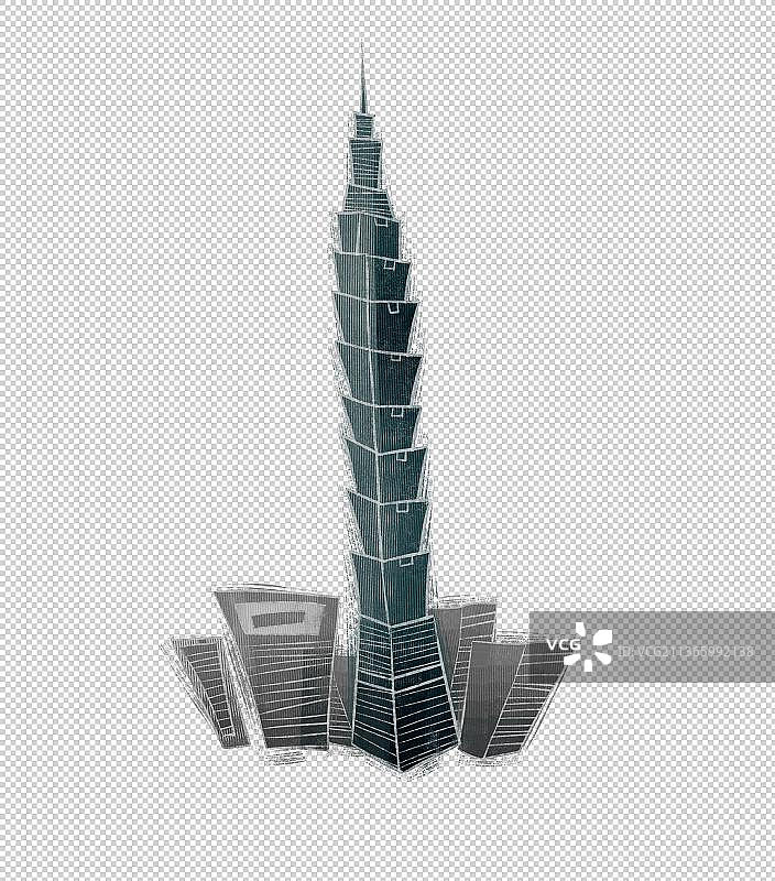 台湾地标建筑“台北101大楼”插画元素图片素材
