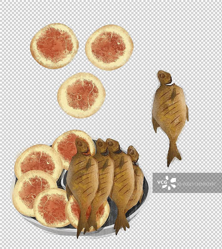 沈阳特色美食“咸鱼饼子”插画元素图片素材