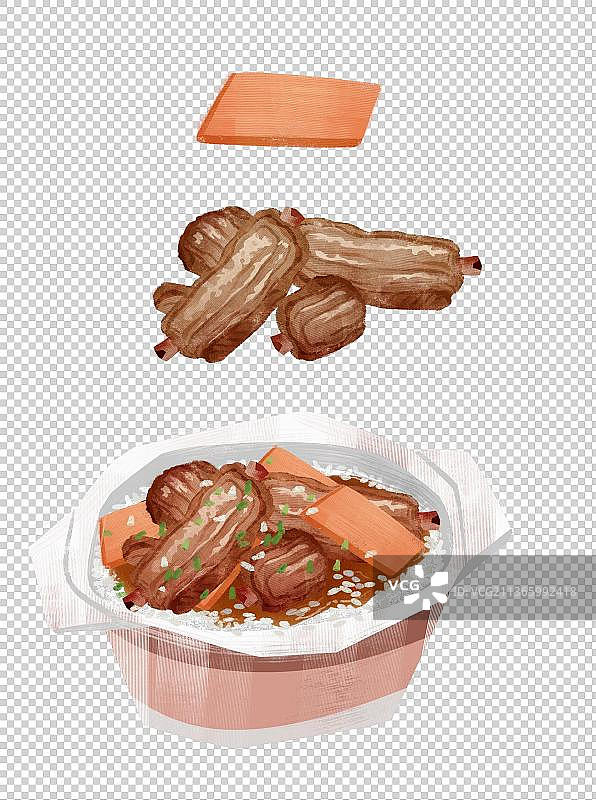 青岛特色美食“排骨米饭”插画元素图片素材