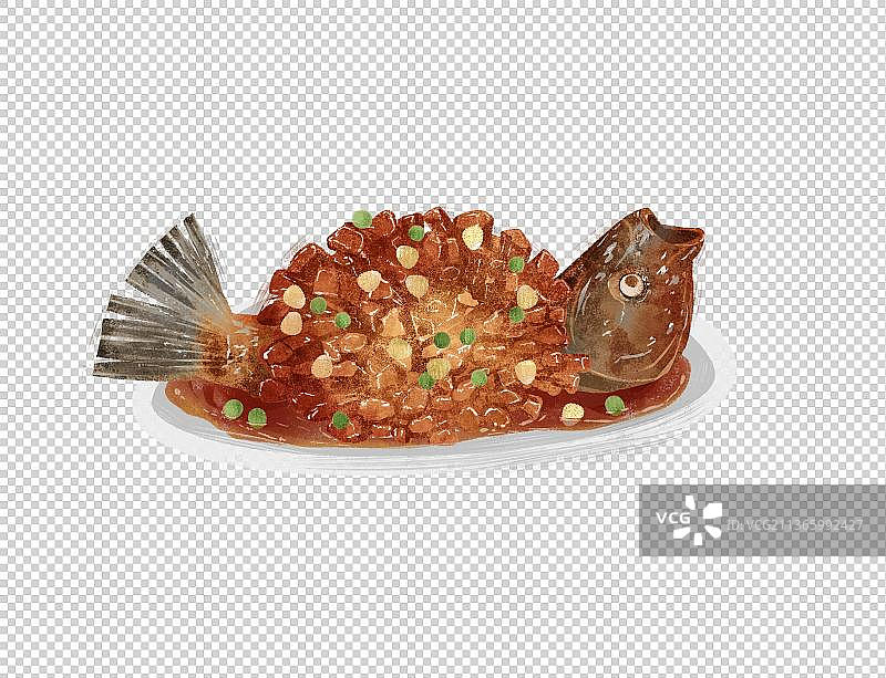 苏州特色美食“松鼠桂鱼”插画元素图片素材