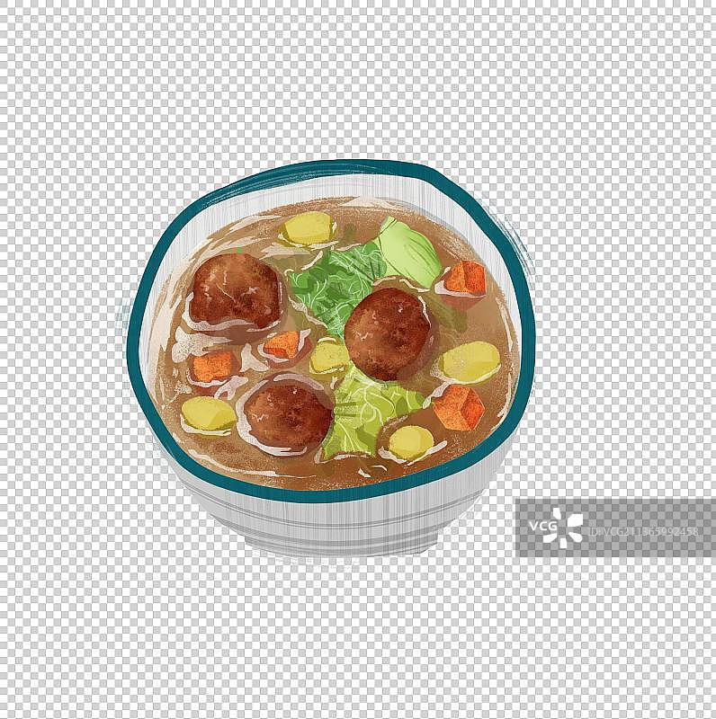 西安特色美食“肉丸胡辣汤”插画元素图片素材