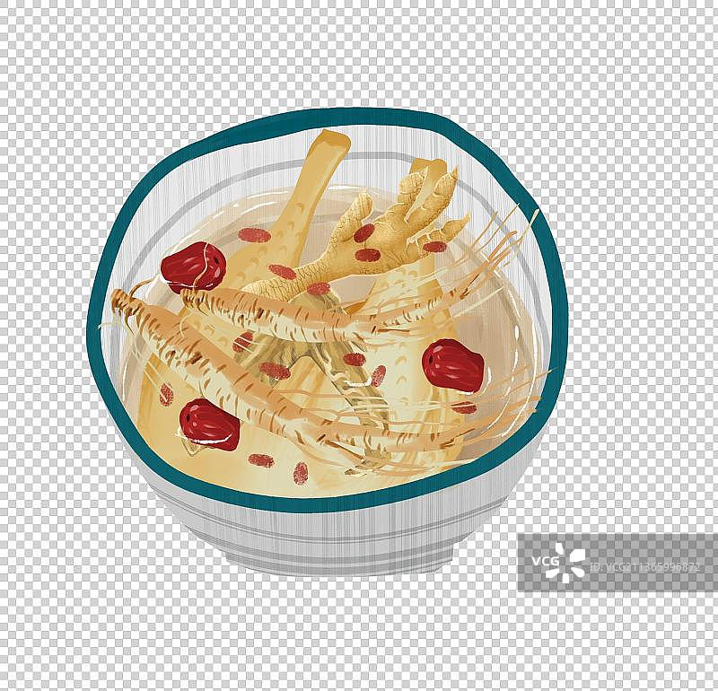 长春特色美食“翡翠人参茅台鸡”插画元素图片素材