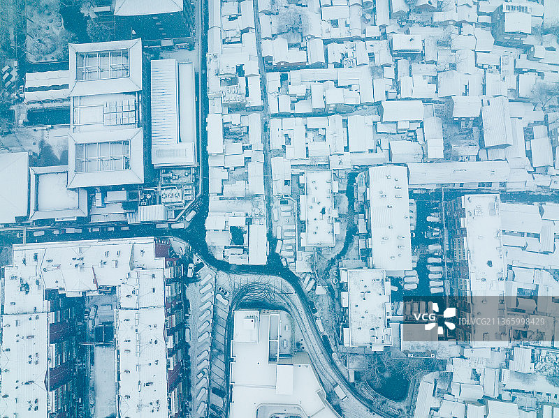 航拍济南百花洲明府城雪景图片素材