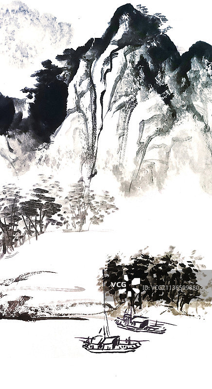 中国山水水墨画手机竖版图片素材