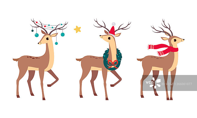 戴着围巾的细长驯鹿和图片素材