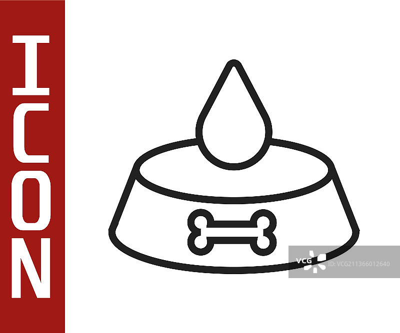 猫或狗的黑色线条宠物食品碗图标图片素材