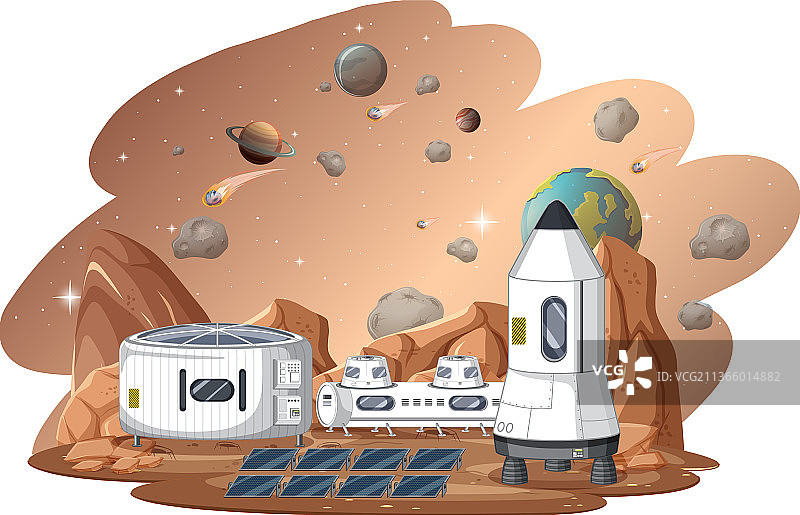 星球上的太空站与宇宙飞船图片素材