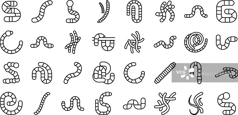 蠕虫图标集合动物诱饵轮廓图片素材