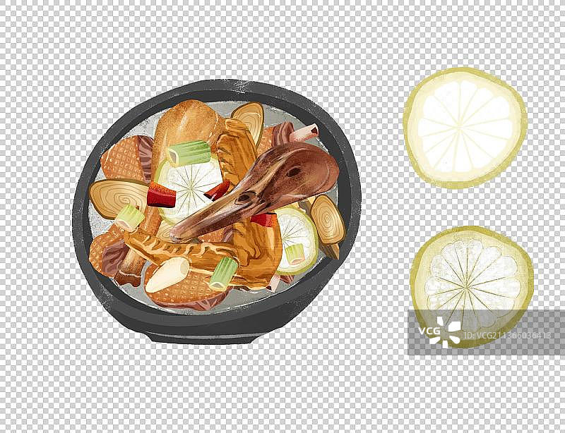 南宁特色美食“柠檬鸭”插画元素图片素材
