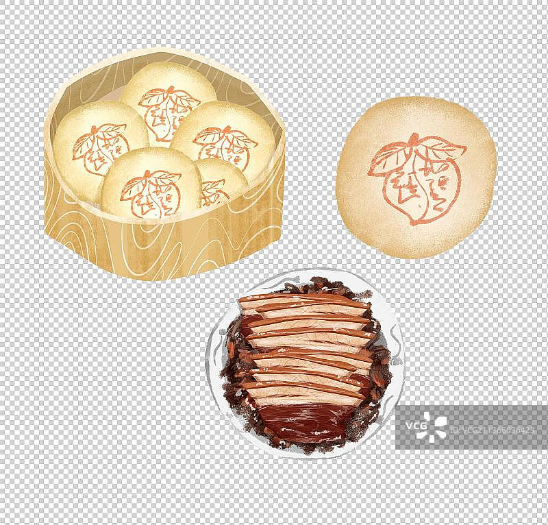 金华特色美食“红印馒头扣肉”插画元素图片素材