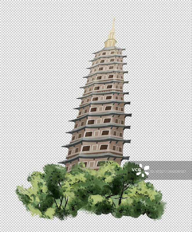 常州地标建筑“天宁宝塔”插画元素图片素材