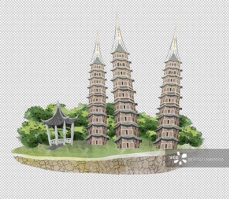 嘉兴地标建筑“三塔”插画元素图片素材