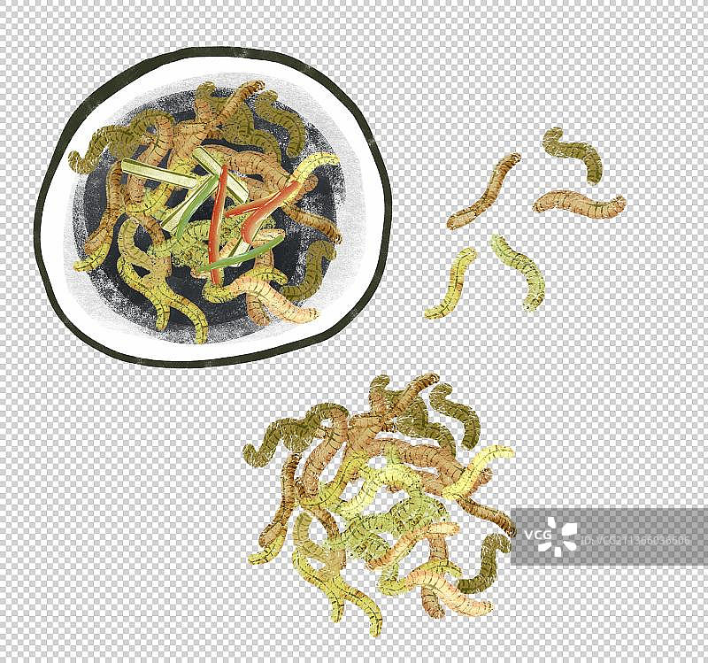 珠海特色美食“炒禾虫”插画元素图片素材