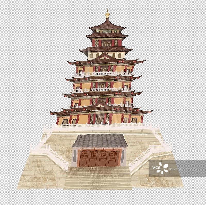 惠州地标建筑“合江楼”插画元素图片素材