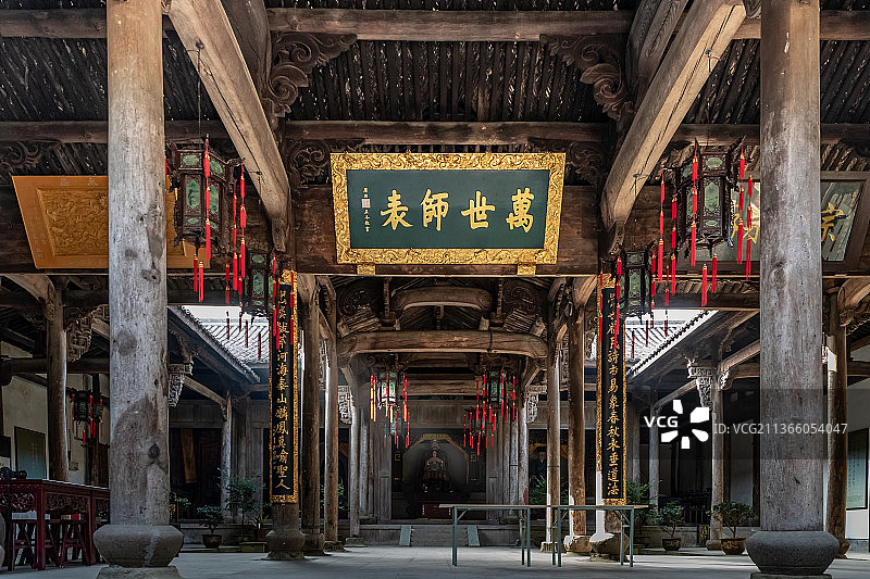 磐安榉溪村孔氏家庙古建筑内景图片素材