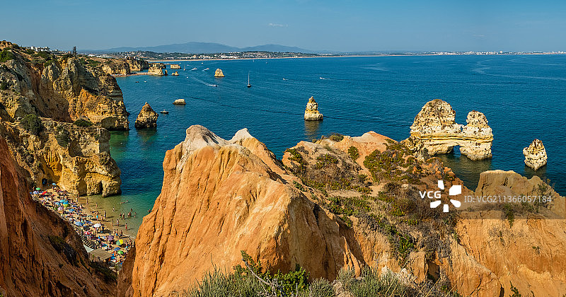 葡萄牙法鲁拉各斯阿尔加维美丽海岸线海景全景图片素材