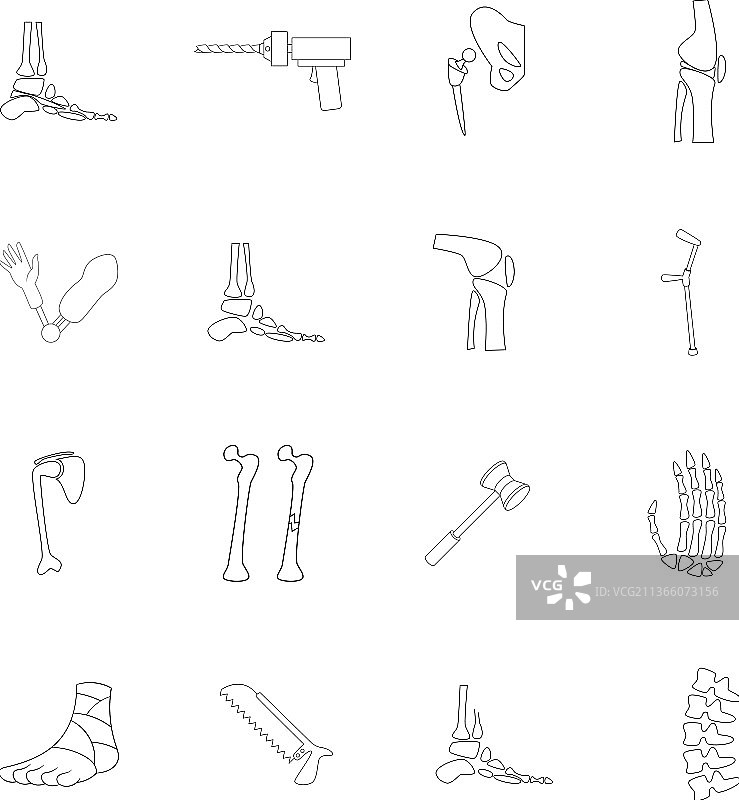 骨科和脊柱图标轮廓合集图片素材