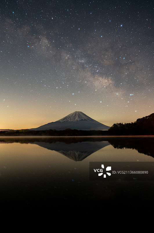 富士山上的银河，夜间湖光山色图片素材